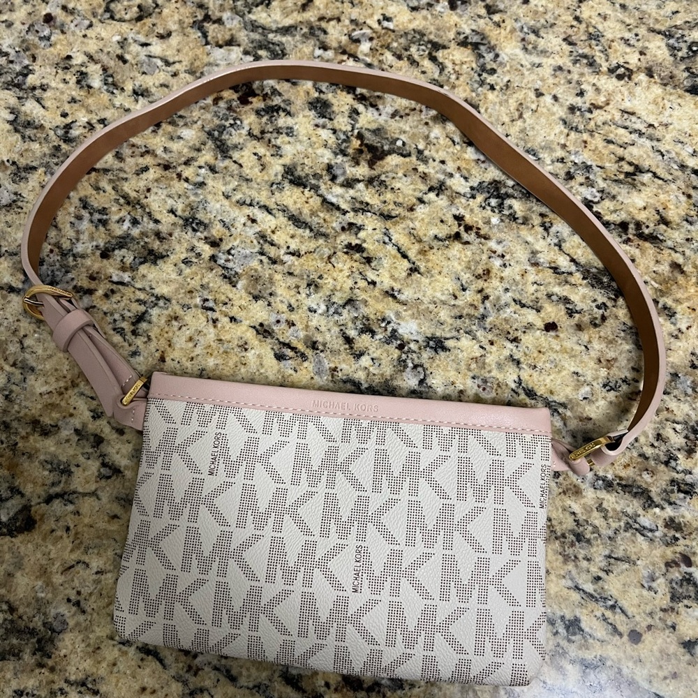 Michael Kors Monogram Beige and Pink Crossbody Bag